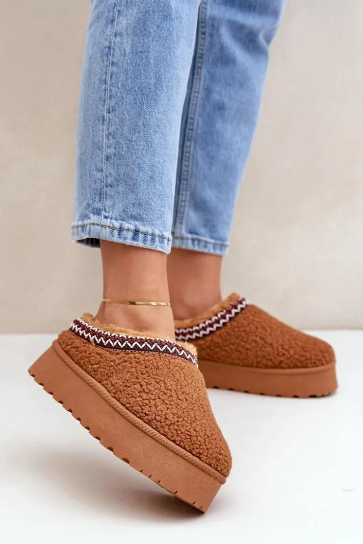 Damskie Boto Śniegowce Kapcie Na Platformie Z Futerkiem Typu Baranek Camel Ovirissa