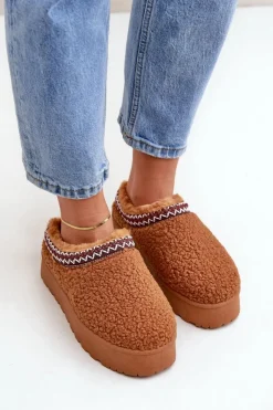 Damskie Boto Śniegowce Kapcie Na Platformie Z Futerkiem Typu Baranek Camel Ovirissa