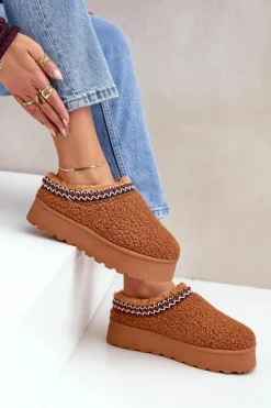 Damskie Boto Śniegowce Kapcie Na Platformie Z Futerkiem Typu Baranek Camel Ovirissa