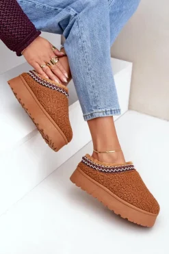 Damskie Boto Śniegowce Kapcie Na Platformie Z Futerkiem Typu Baranek Camel Ovirissa