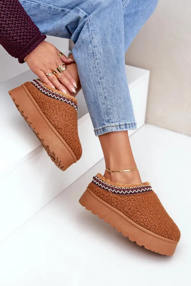 Damskie Boto Śniegowce Kapcie Na Platformie Z Futerkiem Typu Baranek Camel Ovirissa