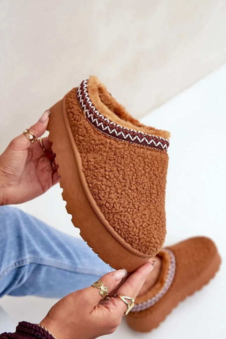 Damskie Boto Śniegowce Kapcie Na Platformie Z Futerkiem Typu Baranek Camel Ovirissa