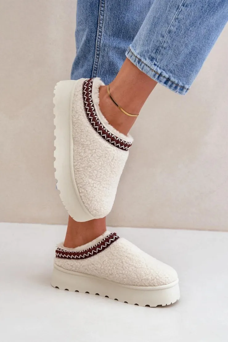 Online Boto Śniegowce Kapcie Na Platformie Z Futerkiem Typu Baranek Jasnobeżowe Ovirissa