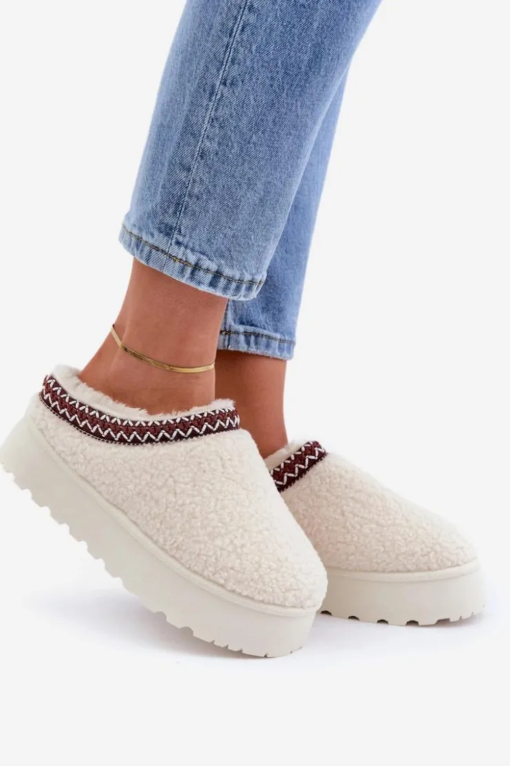 Online Boto Śniegowce Kapcie Na Platformie Z Futerkiem Typu Baranek Jasnobeżowe Ovirissa