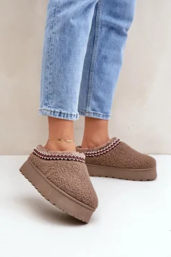 Boto Śniegowce Damskie|Kapcie Klasyczne*Śniegowce Kapcie Na Platformie Z Futerkiem Typu Baranek Brązowe Ovirissa