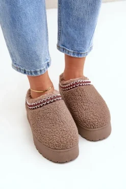 Boto Śniegowce Damskie|Kapcie Klasyczne*Śniegowce Kapcie Na Platformie Z Futerkiem Typu Baranek Brązowe Ovirissa