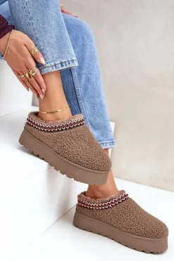 Boto Śniegowce Damskie|Kapcie Klasyczne*Śniegowce Kapcie Na Platformie Z Futerkiem Typu Baranek Brązowe Ovirissa