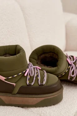 New D.Franklin Śniegowce Na Platformie DFSH371015 Khaki Zielony