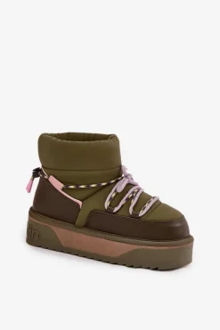 New D.Franklin Śniegowce Na Platformie DFSH371015 Khaki Zielony