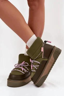 New D.Franklin Śniegowce Na Platformie DFSH371015 Khaki Zielony