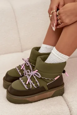 New D.Franklin Śniegowce Na Platformie DFSH371015 Khaki Zielony