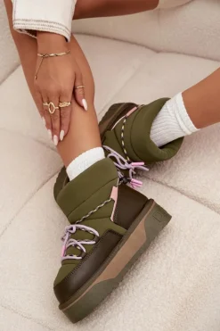 New D.Franklin Śniegowce Na Platformie DFSH371015 Khaki Zielony