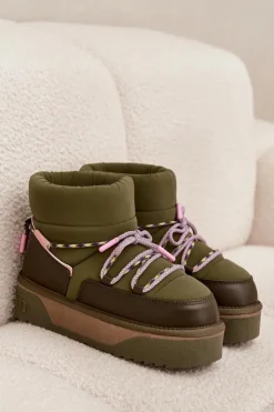 New D.Franklin Śniegowce Na Platformie DFSH371015 Khaki Zielony