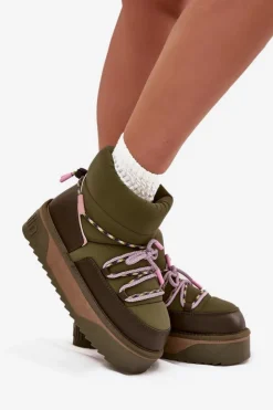 New D.Franklin Śniegowce Na Platformie DFSH371015 Khaki Zielony