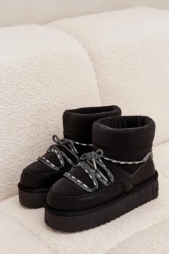 D.Franklin Śniegowce Damskie*Śniegowce Na Platformie DFSH371015 Czarne Czarny