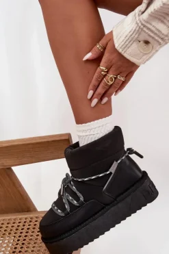 D.Franklin Śniegowce Damskie*Śniegowce Na Platformie DFSH371015 Czarne Czarny