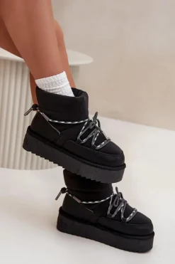 D.Franklin Śniegowce Damskie*Śniegowce Na Platformie DFSH371015 Czarne Czarny