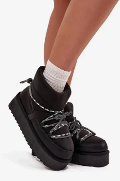 D.Franklin Śniegowce Damskie*Śniegowce Na Platformie DFSH371015 Czarne Czarny