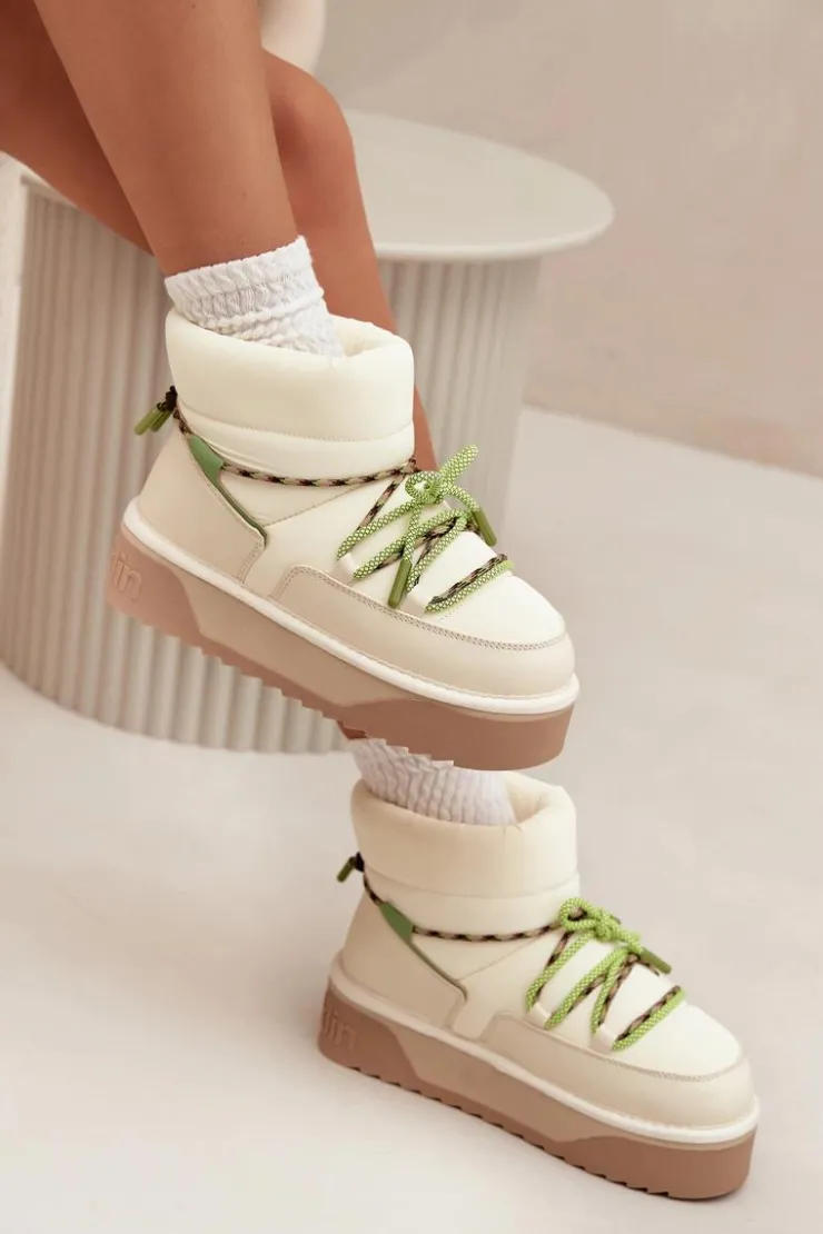 Damskie D.Franklin Śniegowce Na Platformie DFSH371015 Jasnobeżowe