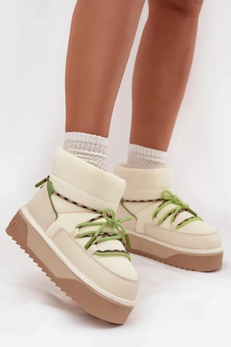 Damskie D.Franklin Śniegowce Na Platformie DFSH371015 Jasnobeżowe