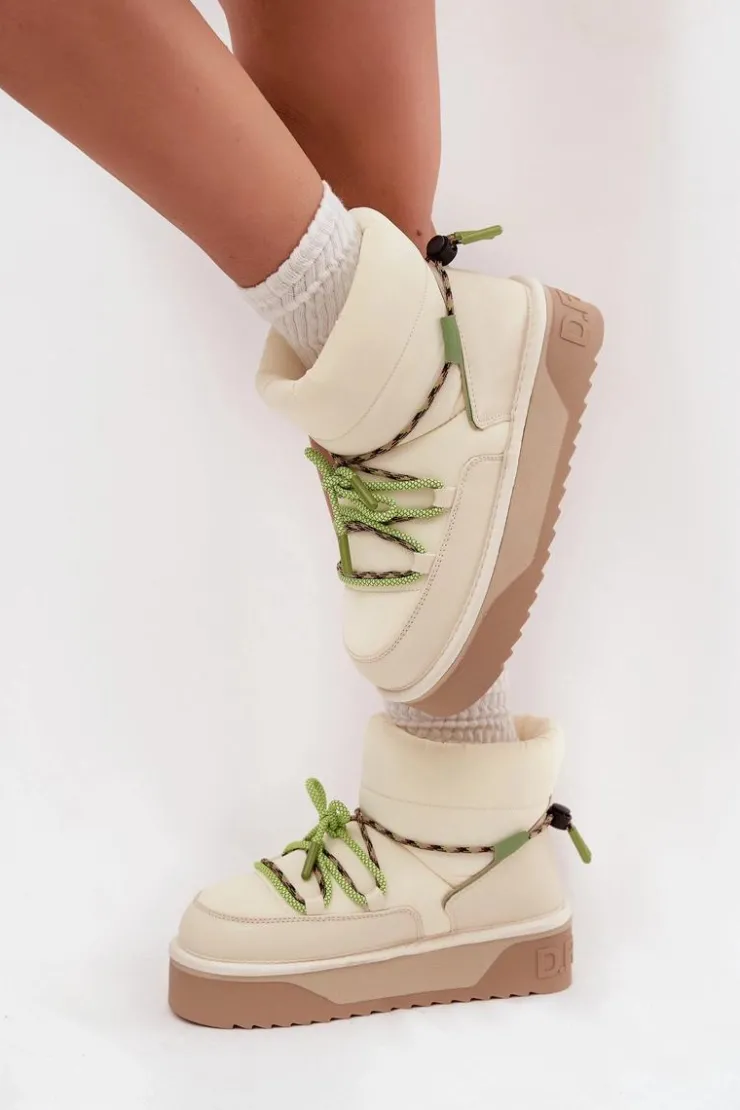 Damskie D.Franklin Śniegowce Na Platformie DFSH371015 Jasnobeżowe