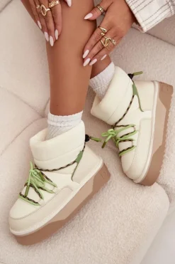 Damskie D.Franklin Śniegowce Na Platformie DFSH371015 Jasnobeżowe