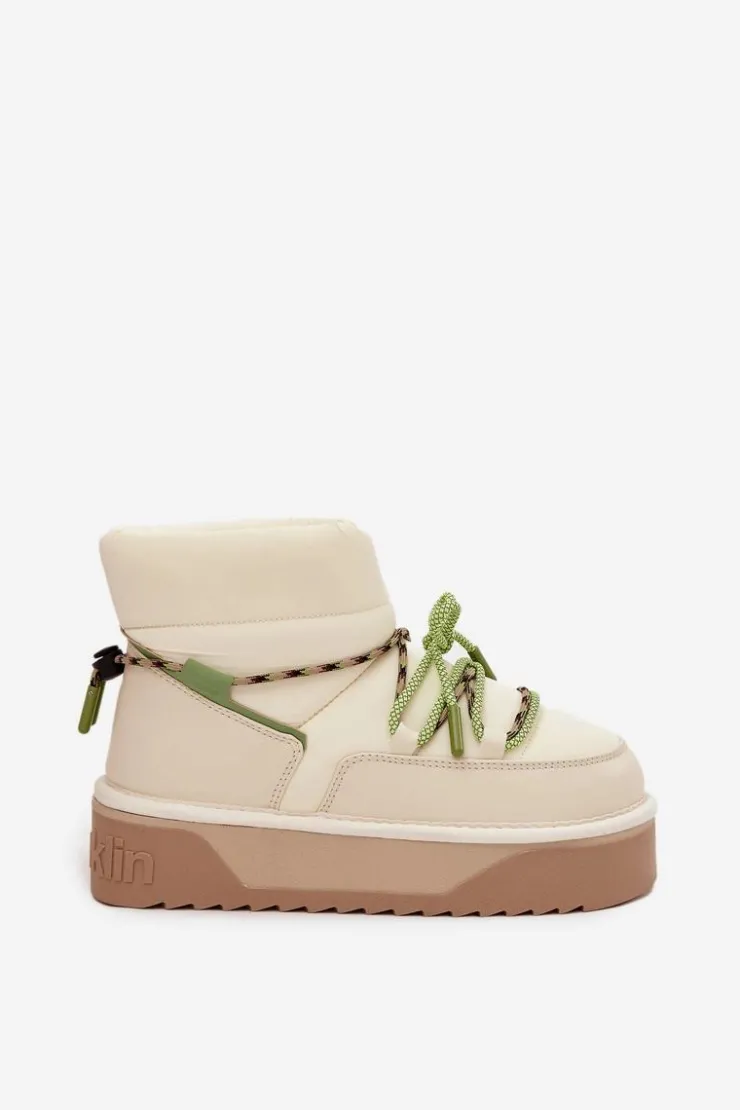 Damskie D.Franklin Śniegowce Na Platformie DFSH371015 Jasnobeżowe