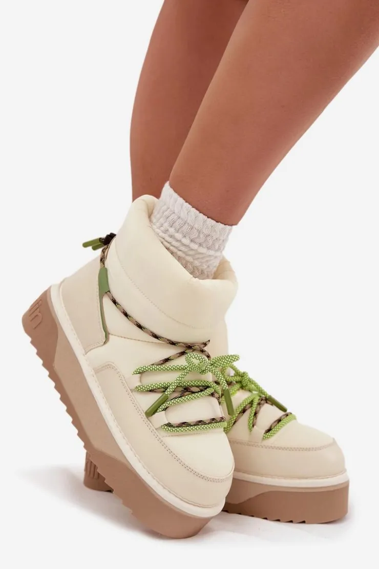 Damskie D.Franklin Śniegowce Na Platformie DFSH371015 Jasnobeżowe