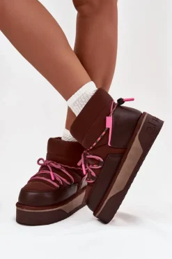 Damskie D.Franklin Śniegowce Na Platformie DFSH371015 Czekoladowe