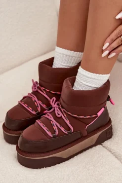 Damskie D.Franklin Śniegowce Na Platformie DFSH371015 Czekoladowe