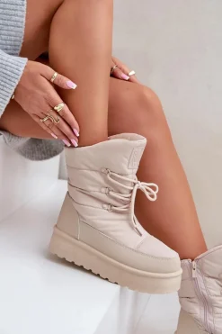 New Big Star Shoes Śniegowce Na Platformie Na Zamek Big Star OO274885 Beżowe Beżowy