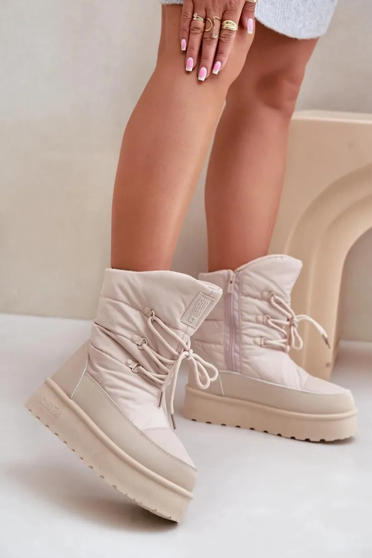 New Big Star Shoes Śniegowce Na Platformie Na Zamek Big Star OO274885 Beżowe Beżowy