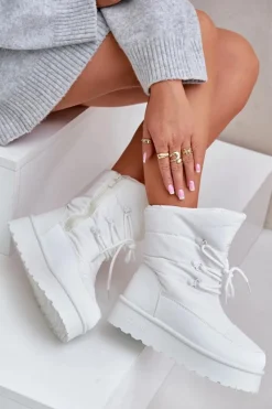 Damskie Big Star Shoes Śniegowce Na Platformie Na Zamek Big Star OO274886 Białe