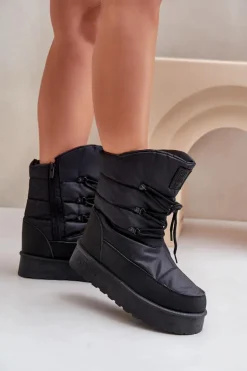 Big Star Shoes Śniegowce Damskie*Śniegowce Na Platformie Na Zamek Big Star OO274884 Czarne Czarny