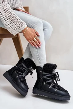 D.Franklin Śniegowce Na Platformie Wegańskie DFSH370004 Czarne Czarny