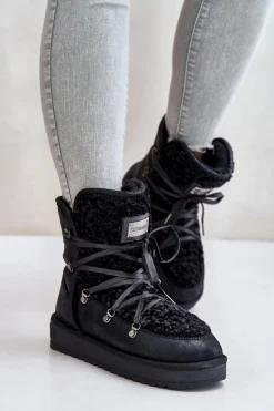 D.Franklin Śniegowce Na Platformie Wegańskie DFSH370004 Czarne Czarny