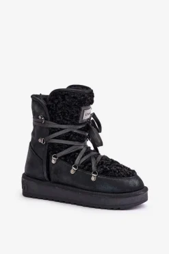 D.Franklin Śniegowce Na Platformie Wegańskie DFSH370004 Czarne Czarny