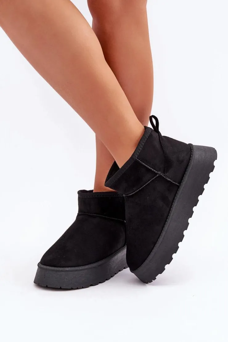 New Boto Śniegowce Na Platformie Z Eko Zamszu Czarne Vlivana