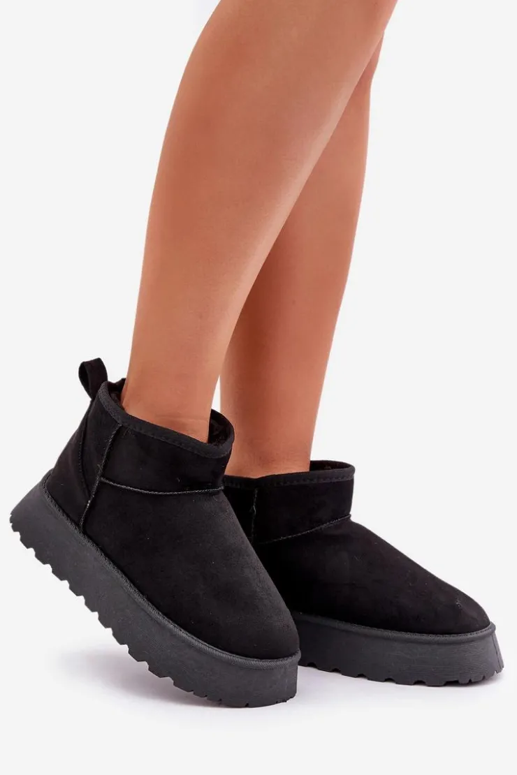 New Boto Śniegowce Na Platformie Z Eko Zamszu Czarne Vlivana