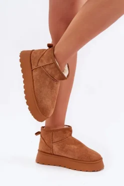 Damskie Boto Śniegowce Na Platformie Z Eko Zamszu Camel Vlivana