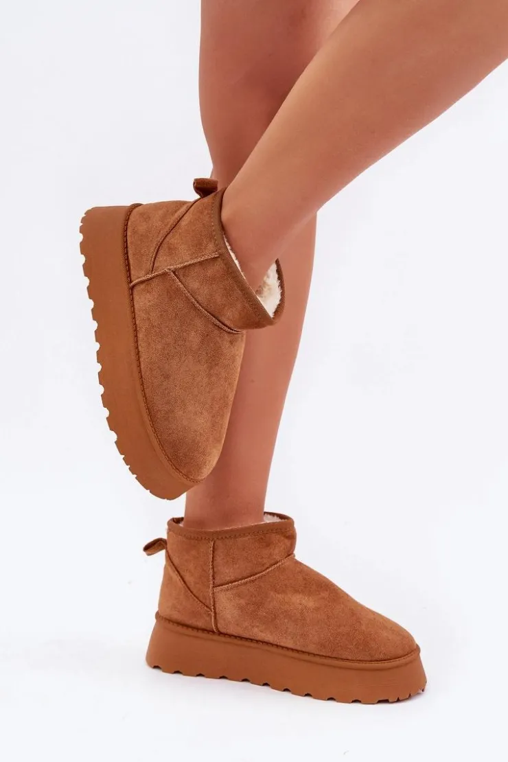 Damskie Boto Śniegowce Na Platformie Z Eko Zamszu Camel Vlivana