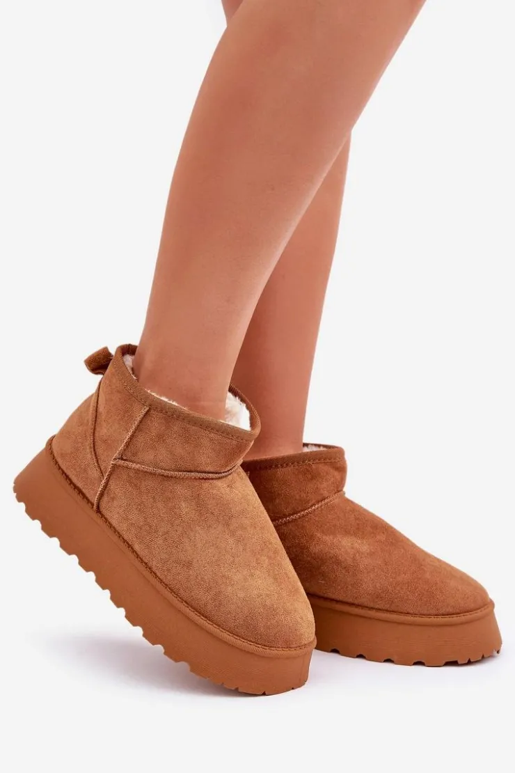 Damskie Boto Śniegowce Na Platformie Z Eko Zamszu Camel Vlivana