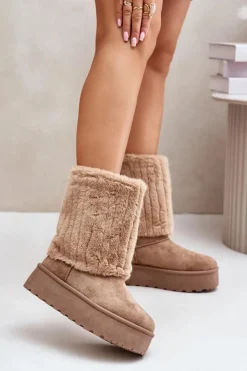 Evento Śniegowce Damskie*Śniegowce Na Platformie Z Wywiniętą Cholewką Beżowe Lisonea