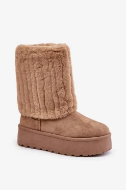 Evento Śniegowce Damskie*Śniegowce Na Platformie Z Wywiniętą Cholewką Beżowe Lisonea