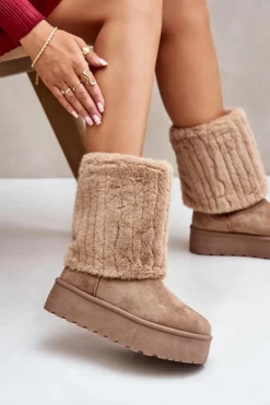 Evento Śniegowce Damskie*Śniegowce Na Platformie Z Wywiniętą Cholewką Beżowe Lisonea