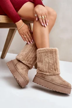 Evento Śniegowce Damskie*Śniegowce Na Platformie Z Wywiniętą Cholewką Beżowe Lisonea