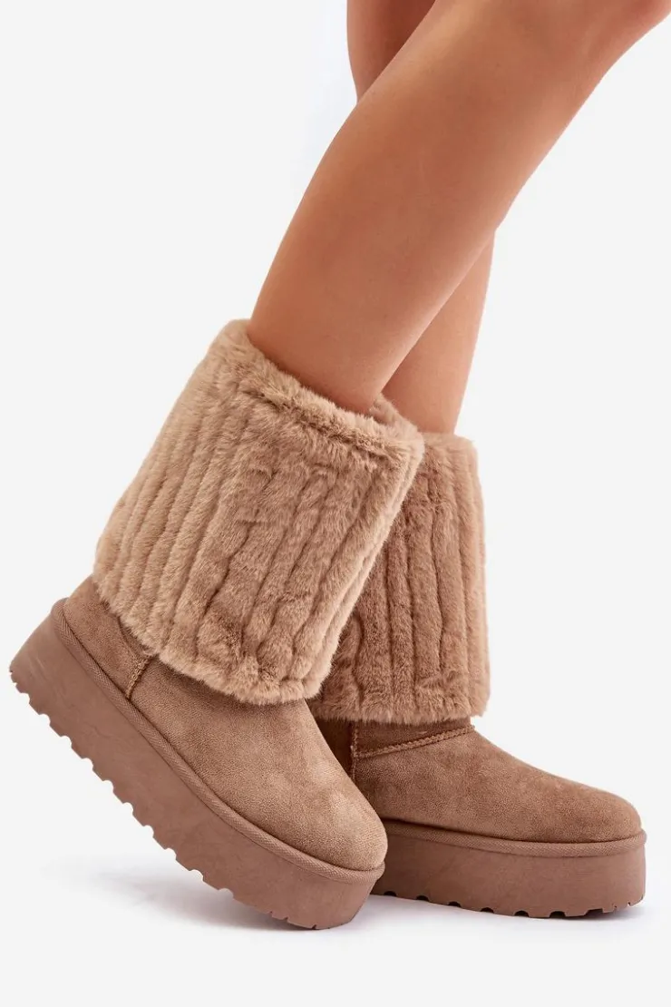 Evento Śniegowce Damskie*Śniegowce Na Platformie Z Wywiniętą Cholewką Beżowe Lisonea