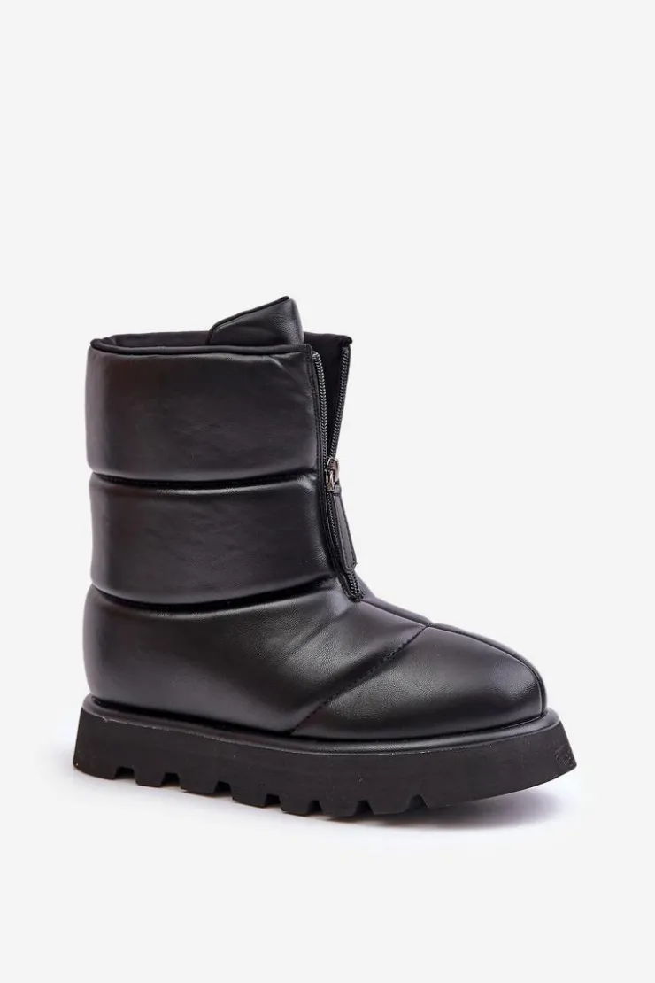 Damskie Boto Śniegowce Na Platformie Z Zamkiem Eko Skórzane Czarne Resisia