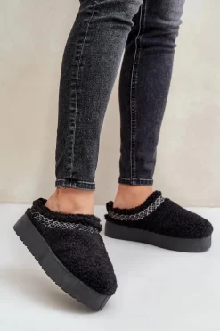 Boto Śniegowce Damskie|Kapcie Klasyczne*Śniegowce Na Platformie Z Futerkiem Typu Baranek Czarne Mesirra