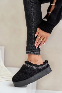 Boto Śniegowce Damskie|Kapcie Klasyczne*Śniegowce Na Platformie Z Futerkiem Typu Baranek Czarne Mesirra